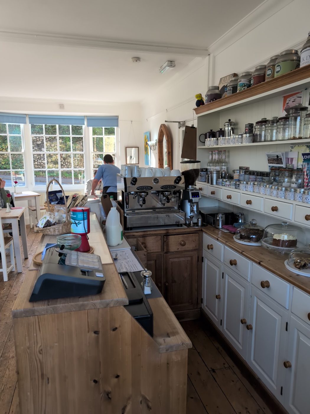The counter and kitchen